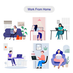 Fototapeta na wymiar Work at home.freelance working online from home.illustrated.