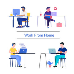 Work at home.freelance working online from home.illustrated.