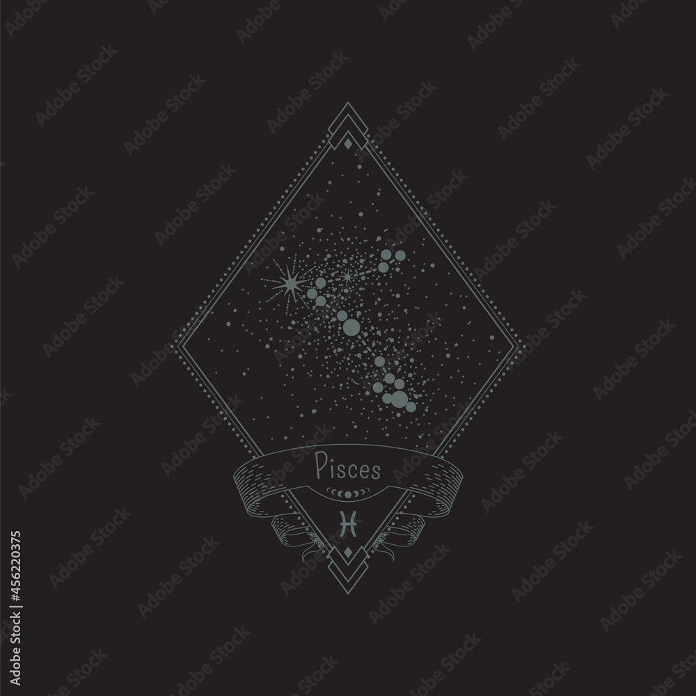 Canvas Prints sketch tattoo pisces constellation with title in a retro frame. vector linear isolated diamond-shape