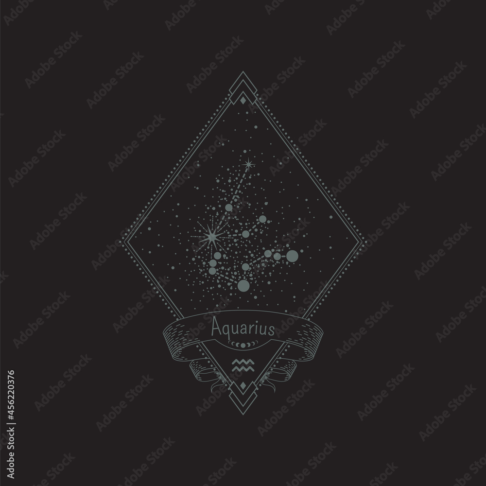 Canvas Prints sketch tattoo aquarius constellation with title in a retro frame. vector linear isolated diamond-sha