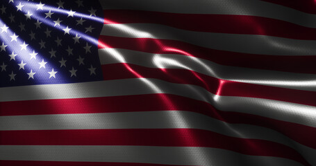 American Flag, United States of America flag with waving folds, close up view, 3D rendering