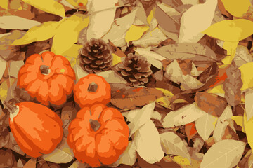 大きなハロウィンかぼちゃと秋の木の実