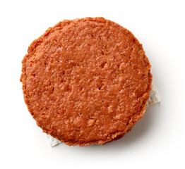 Vegan burger patty isolated on white, from above