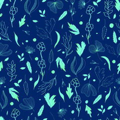 Naklejka premium Vector seamless pattern of leaves and twigs. botanical illustration