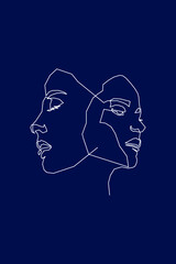 Surreal Faces Continuous line, drawing of set faces and hairstyle, fashion concept, woman beauty minimalist, vector illustration pretty sexy. Contemporary portrait