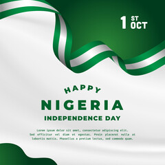 Square Banner illustration of Nigeria independence day celebration. Waving flag and hands clenched. Vector illustration. - obrazy, fototapety, plakaty