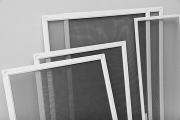 Set of window screens on light grey background