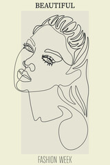 Surreal Faces Continuous line, drawing of set faces and hairstyle, fashion concept, woman beauty minimalist, vector illustration pretty sexy. Contemporary portrait