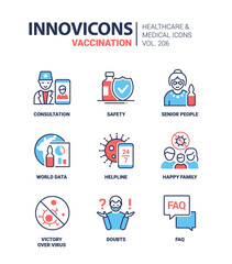 Vaccination - colored line design style icons set