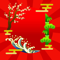 浮世絵風の和風フレーム素材