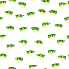 Seamless pattern frisee salad on white background. Simple ornament with lettuce.