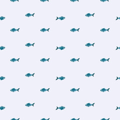 Seamless pattern fish on gray background. Minimalist ornament with sea animals.