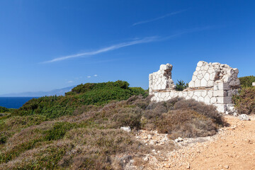 Fototapeta na wymiar Rural summer landscape with ruins, Greece