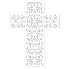 cross with black and white patterns on a white background. 
Repeating geometric pattern from striped elements. 