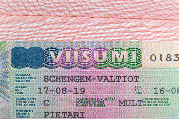 Finnish visa stamp in passport, Finnish Schengen