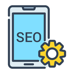 mobile seo flat line design, SEO and web flat design for mobile concepts and web apps. Collection of modern infographic logo and pictogram.