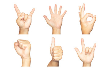 Portrait mix symbol finger hand collection of an Asian is symbol or icons of on a white background.
