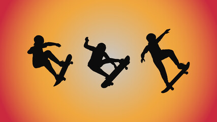 Fototapeta na wymiar abstract background of silhouette skateboard pose move trick