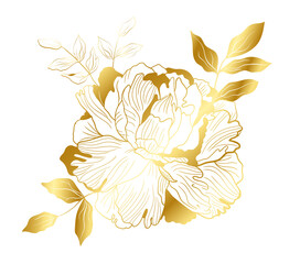 Golden big peony flower in oriental trend