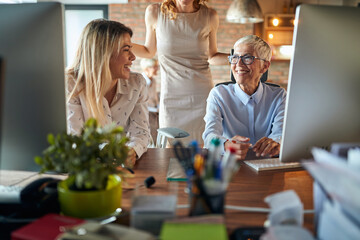 Group of female colleagues having a good time at the workplace. Business, office, work