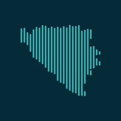 Vector abstract map of osnia and Herzegovina with blue straight rounded lines isolated on a indigo background.
