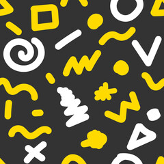 Seamless hand drawn pattern in Memphis style. Fashion geometric background