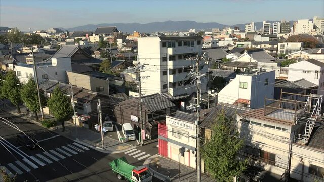 Kyoto city skyline with the residential area (Kawaramachi street). Kansai, Japan