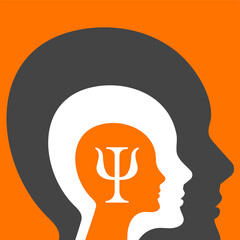 Letter psi and three profiles. Psychology logo