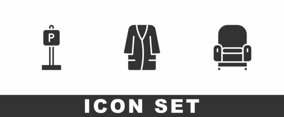 Set Parking, Bathrobe and Armchair icon. Vector