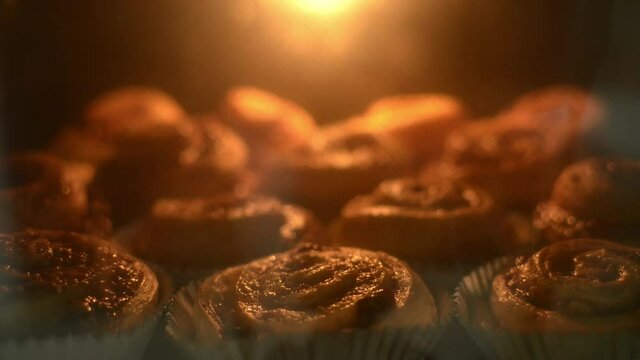 
Take a time-lapse shot while baking cinnamon rolls in the oven at home