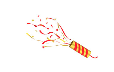 Exploding party popper with confetti and streamer isolated on background, Celebration Concept, 3D Rendering