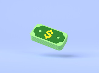 Money stack on blue background, Business investment concept, 3D rendering.