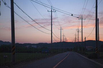 sunset on the road