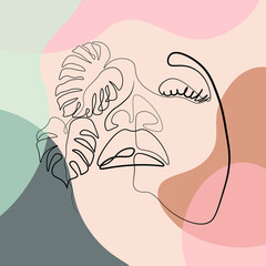 Surreal Faces Continuous line, drawing of set faces and hairstyle, fashion concept, woman beauty minimalist, vector illustration pretty sexy. Contemporary portrait