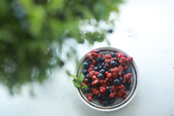 blueberries and strawberries in a saucer