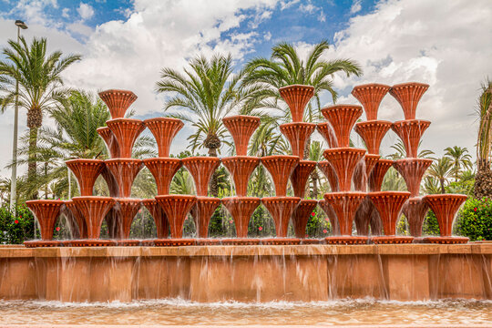 Fountain inside of El Palmeral municipal park in Elche. (formerly located in the Glorieta of Elche) Alicante, Spain.