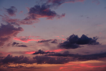 Fototapeta premium Beautiful colored cloudy evening sky. Abstract sky background.