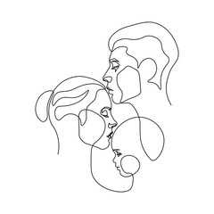 Continuous line family parent child love simple line vector illustration