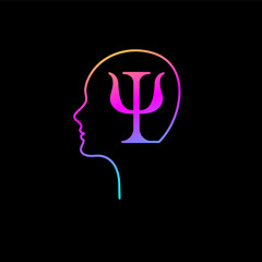 Letter psi and profile. Psychology logo. Psychologist icon