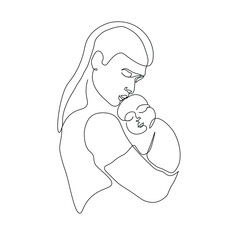Continuous line mother holding child international mother's day simple line illustration