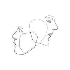 Continuous line of men and women show their love, kiss Valentine's Day Love Thailand vector illustration, hand-drawn lines, simple wedding couples.