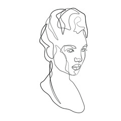 Continuous line, drawing of set faces and hairstyle, fashion concept, woman beauty minimalist, vector illustration for t-shirt, slogan design print graphics style