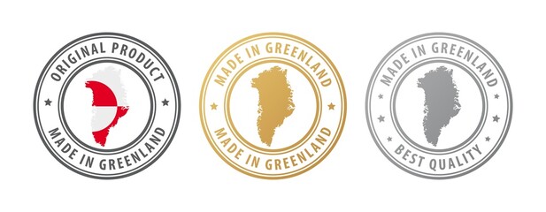 Made in Greenland - set of stamps with map and flag. Best quality. Original product.