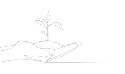 continuous line drawing of hand showing growing plant