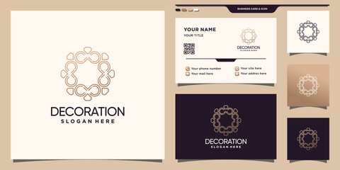 Elegant decoration logo inspiration with line art style and business card design Premium Vector