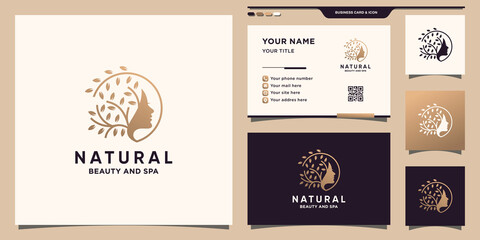 Fototapeta na wymiar Natural beauty logo with unique concept and business card design Premium Vector