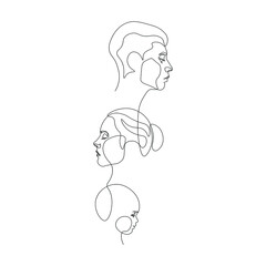 Continuous line family parent child love simple line vector illustration