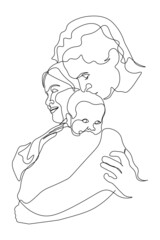 Continuous line family parent child love simple line vector illustration