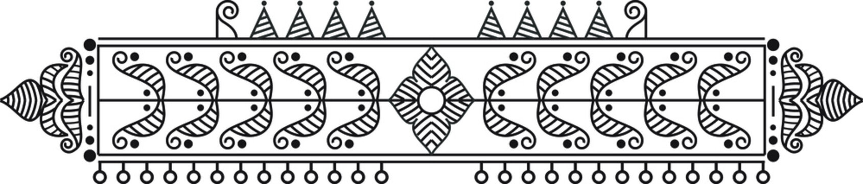 Indian Traditional and Cultural Rangoli, Alpona, Kolam, or Paisley vector line art. Bengal art India. for textile printing, logo, wallpaper