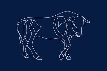 Chinese new year 2021 year of the cow, black line art character, simple hand drawn asian element craft style background. 